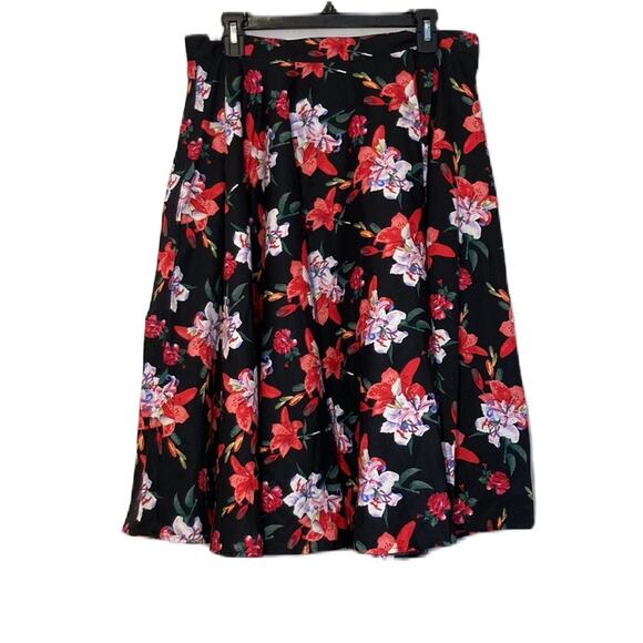 Hell Bunny Dresses & Skirts - Hell Bunny Black Pink Orchid Circle Skater Retro Vintage Inspired Skirt Size XL
